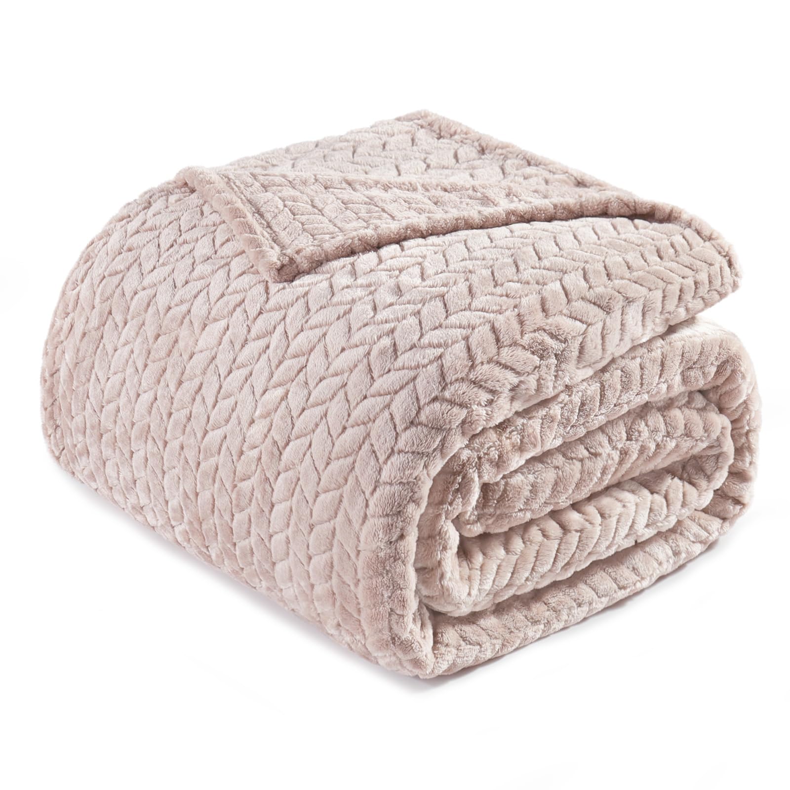Exclusivo Mezcla Fleece Queen Size Blanket for Bed, 90x90 Inches Soft Cozy Jacquard Flannel Blankets, Lightweight Fuzzy Plush for Women, Pink