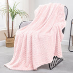 Exclusivo Mezcla Fleece Queen Size Blanket for Bed, 90x90 Inches Soft Cozy Jacquard Flannel Blankets, Lightweight Fuzzy Plush for Women, Pink
