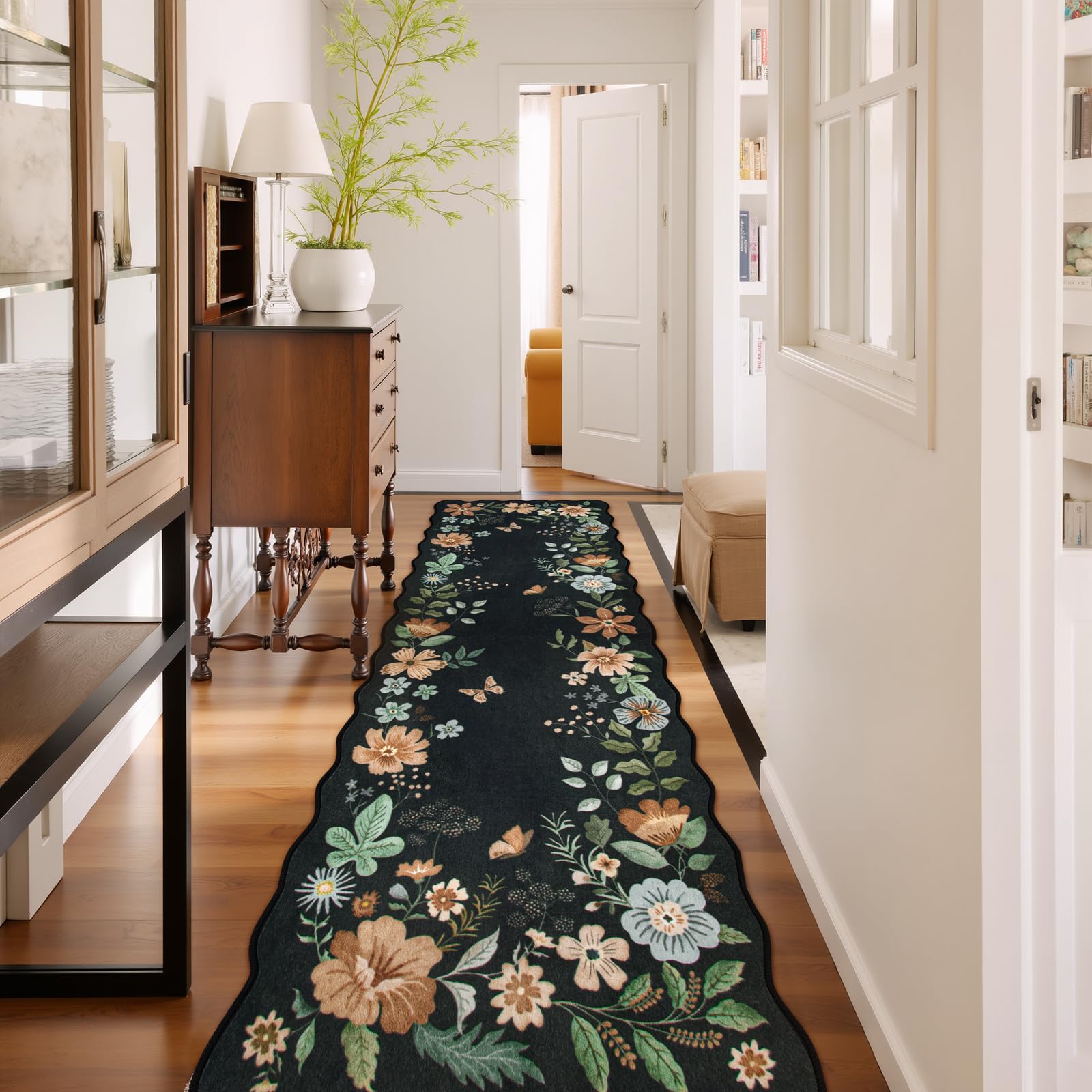 Lahome Floral Living Room Rugs, Area Rugs 5x7 Rug for Bedroom Ultra-Thin Soft Rug, Non-Slip Washable Rugs Stain Resistant Boho Rug Flore Throw Rug for ‎Dining Room Office (5x7ft,Green)