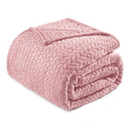 Exclusivo Mezcla Fleece Queen Size Blanket for Bed, 90x90 Inches Soft Cozy Jacquard Flannel Blankets, Lightweight Fuzzy Plush for Women, Pink