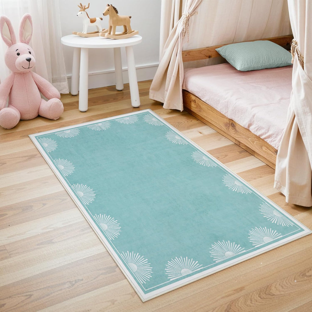 Hedlive Boho 8x10 Area Rugs, Sun Print Soft Washable Rugs 8x10 Rug for Living Room Nursery, Ultra-Thin Non-Slip Kids Rug Large Carpet for Playroom Bedroom Classroom(8x10ft,Gold/Multi)