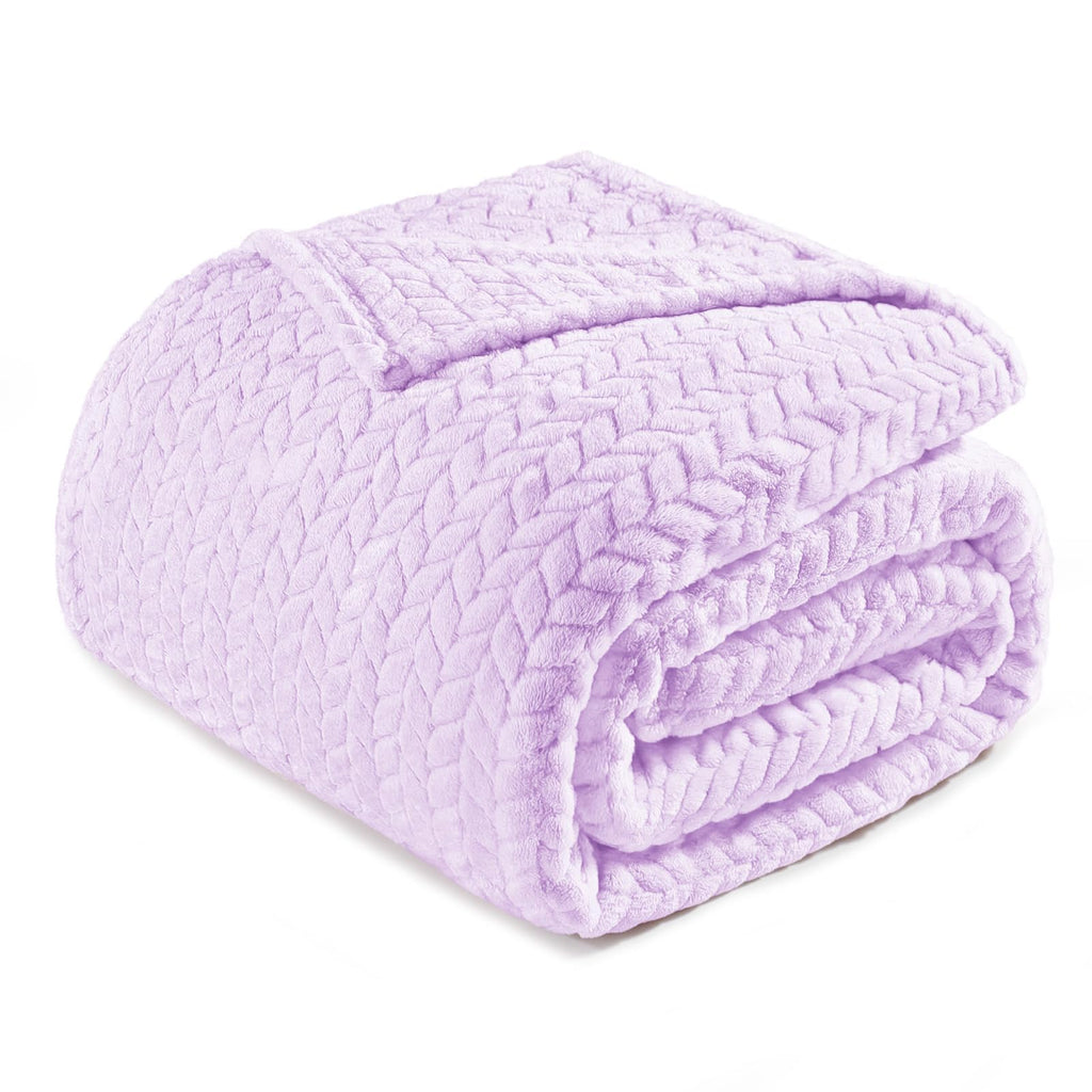Exclusivo Mezcla Fleece Queen Size Blanket for Bed, 90x90 Inches Soft Cozy Jacquard Flannel Blankets, Lightweight Fuzzy Plush for Women, Pink