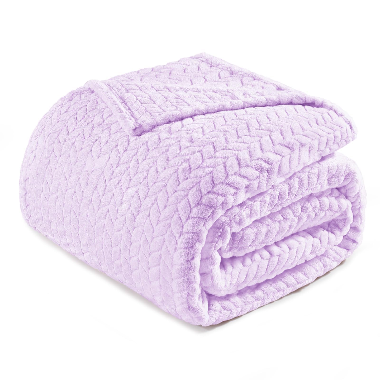 Exclusivo Mezcla Fleece Queen Size Blanket for Bed, 90x90 Inches Soft Cozy Jacquard Flannel Blankets, Lightweight Fuzzy Plush for Women, Pink