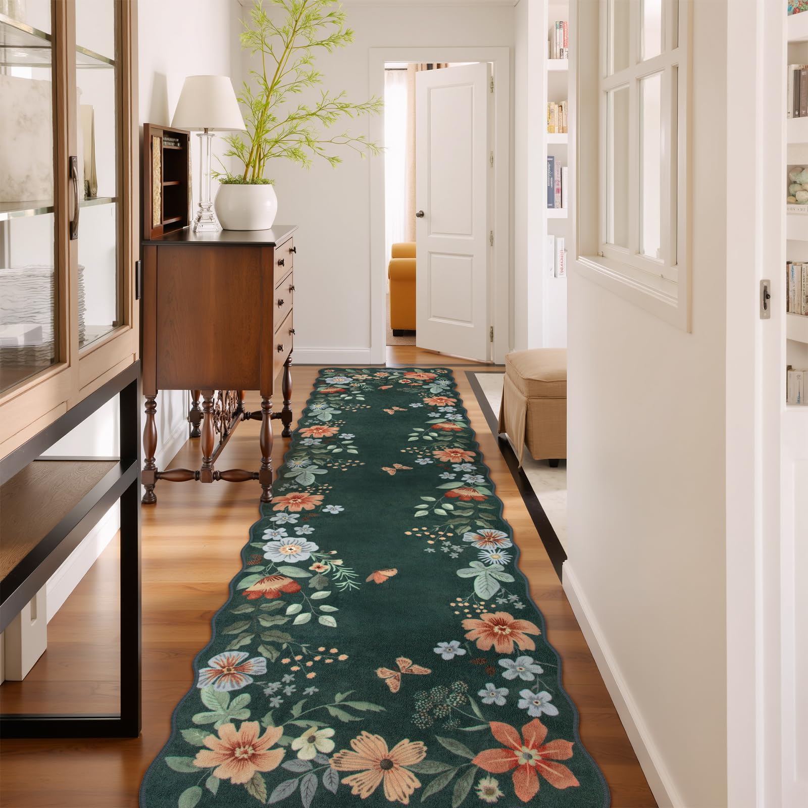 Lahome Floral Living Room Rugs, Area Rugs 5x7 Rug for Bedroom Ultra-Thin Soft Rug, Non-Slip Washable Rugs Stain Resistant Boho Rug Flore Throw Rug for ‎Dining Room Office (5x7ft,Green)