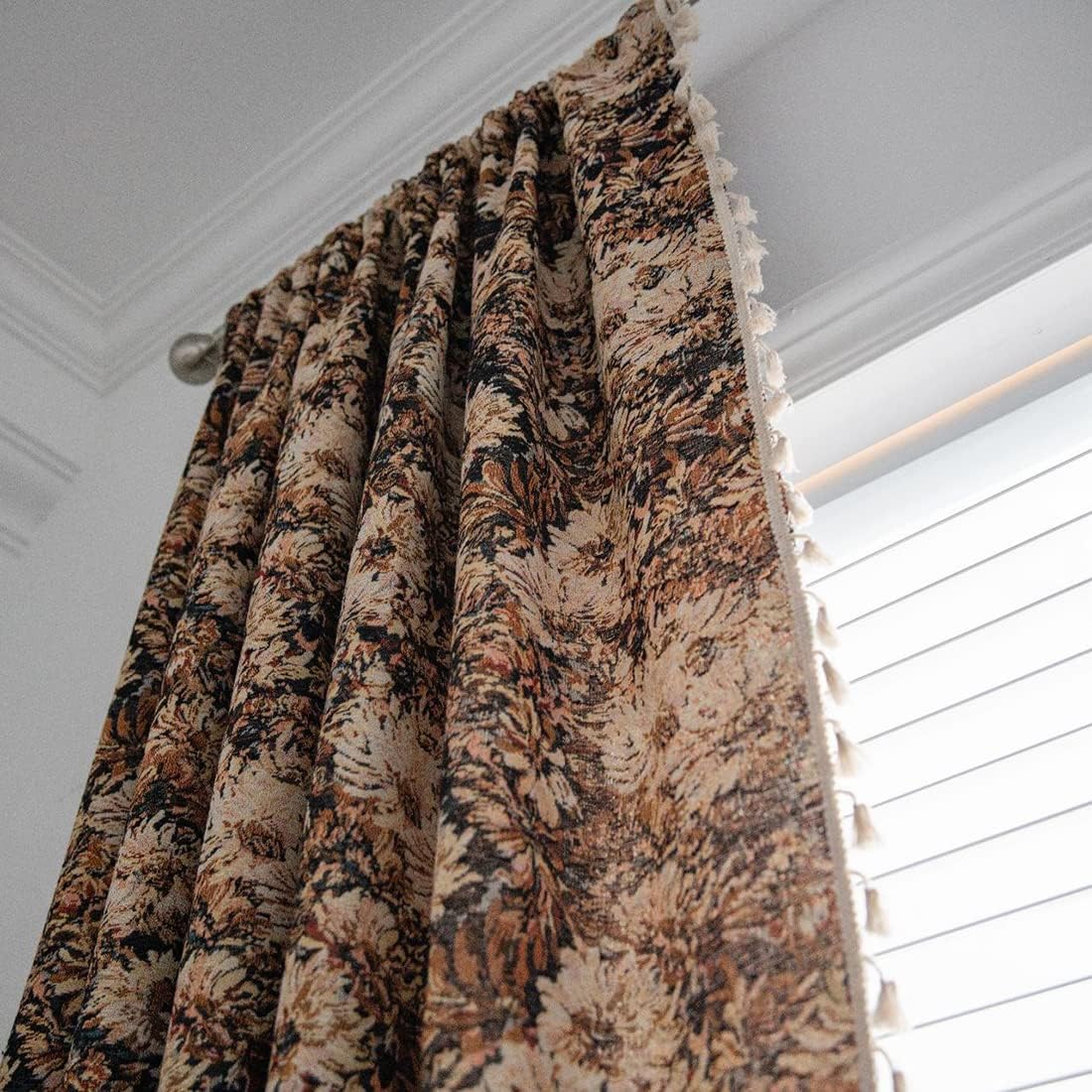 vctops Vintage Floral Oil Painting Curtains with Tassels Set of 2 Panels Rod Pocket Thermal Insulated Room Darkening Window Curtains/Drapes for Bedroom Living Room (Coffee,59"x94")