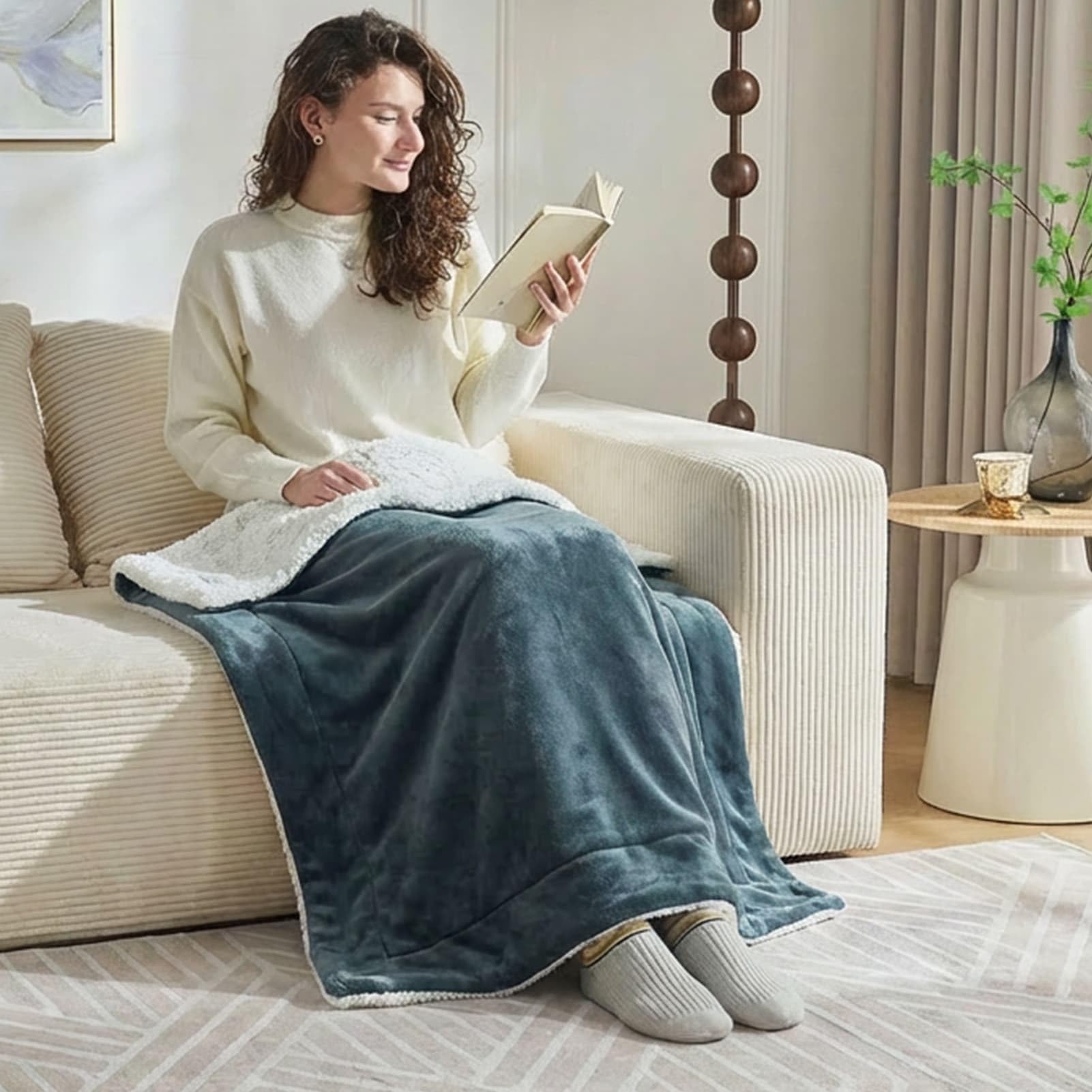NANPIPER Sherpa Blanket Twin Thick Warm Blankets for Winter Bed Super Soft Fuzzy Flannel Fleece/Wool Like Reversible Velvet Plush Fabric(Light Grey Twin Size 60"x80")