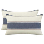 AmHoo Pack of 2 Farmhouse Linen Throw Pillow Cover Cushion Stripe Decoration Buffalo Retro Pillowcase with Hidden Zipper for Sofa Bedroom Car 18 x 18 Inch Blue