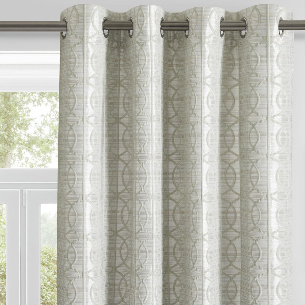 Beige and Silvery 100% Blackout Jacquard Geometric Pattern Curtains,52 Inch Wide 84 Inches Long 2 Panels, Thermal Insulated Noise Reducing Anti-Rust Grommet Drapes for Bedroom Living Room, Cream