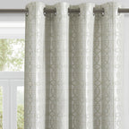 Beige and Silvery 100% Blackout Jacquard Geometric Pattern Curtains,52 Inch Wide 84 Inches Long 2 Panels, Thermal Insulated Noise Reducing Anti-Rust Grommet Drapes for Bedroom Living Room, Cream