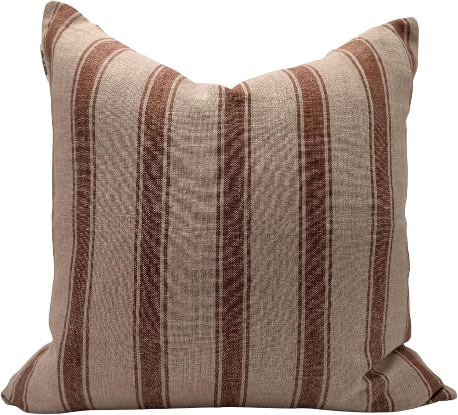 Decorative Pillow Cover French Country Pillow Cover Cottage Decor Floral Block Print, Farmhouse Decorative Cushion Cover, Striped Pillow Cover Line and Loop (Brown-Beige Stripe)