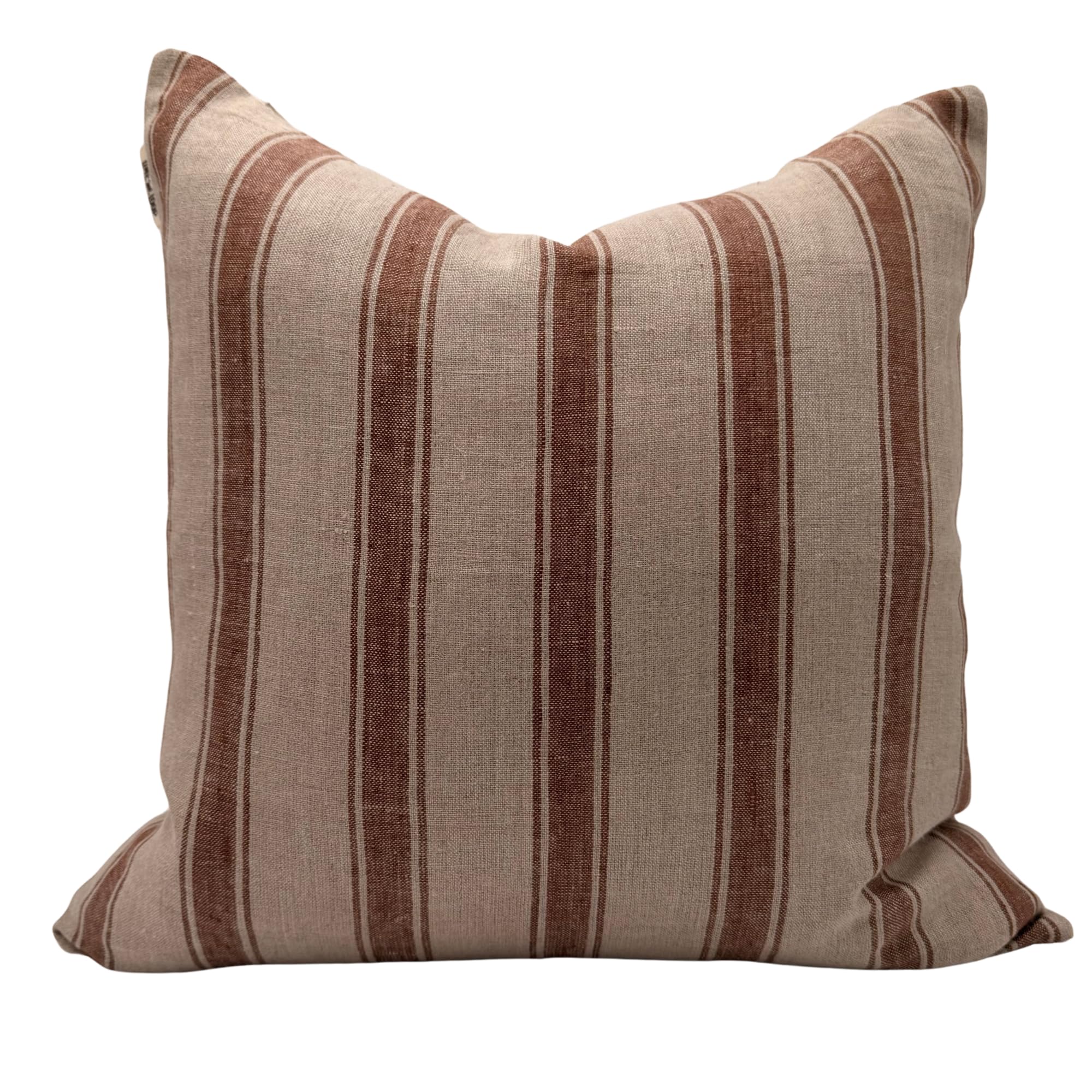 Decorative Pillow Cover French Country Pillow Cover Cottage Decor Floral Block Print, Farmhouse Decorative Cushion Cover, Striped Pillow Cover Line and Loop (Brown-Beige Stripe)