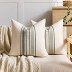 Striped Linen Textured Throw Pillow Covers 18x18 Inch Set of 2,Boho Decorative Cushion Covers, Neutral Navy Blue Accent Pillowcases for Couch, Sofa, Bed Farmhouse & Modern Living Room Decor
