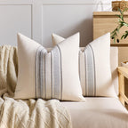 Striped Linen Textured Throw Pillow Covers 18x18 Inch Set of 2,Boho Decorative Cushion Covers, Neutral Navy Blue Accent Pillowcases for Couch, Sofa, Bed Farmhouse & Modern Living Room Decor