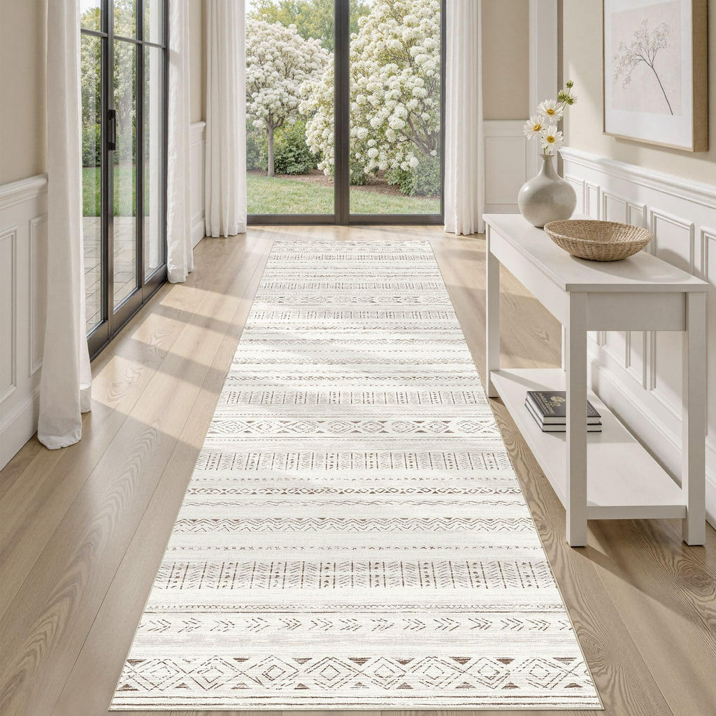 cotiled 5x7 Area Rug Living Room: Washable Boho Rugs with Non Slip Backing Large Soft Indoor Stain Resistant Carpet for Bedroom Farmhouse Dining Room Lightweight Home Decor L Brown/Cream