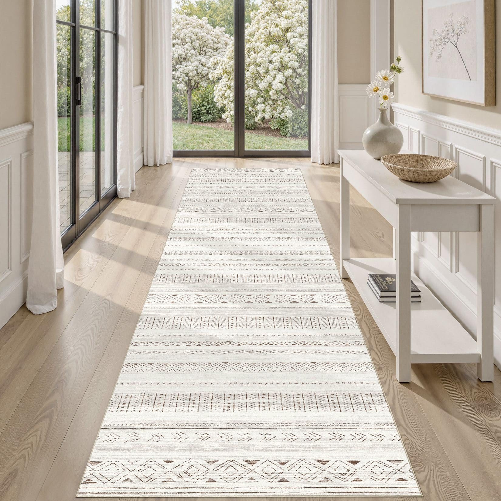 cotiled 5x7 Area Rug Living Room: Washable Boho Rugs with Non Slip Backing Large Soft Indoor Stain Resistant Carpet for Bedroom Farmhouse Dining Room Lightweight Home Decor L Brown/Cream