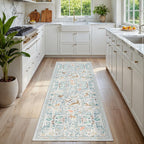 8x10 Beige Boho Floral Washable Non-Slip Thin Area Rug for Indoor Spaces