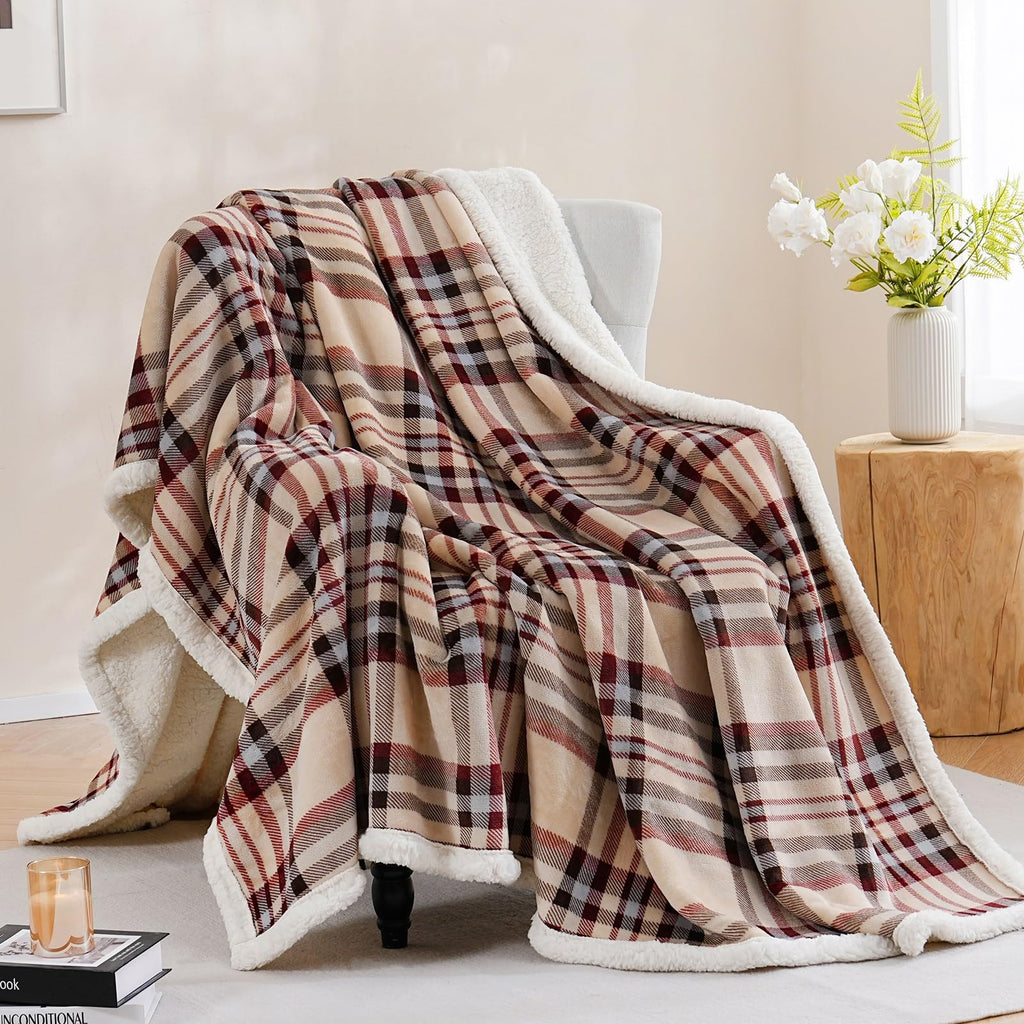 PU MEI Sherpa Fleece Throw Blanket 60" x 80" Reversible Plush Fluffy Large Big Blanket Lattice Flannel Blankets for Sofa Couch Bed (Grey-Soft Blue, 60"*80")