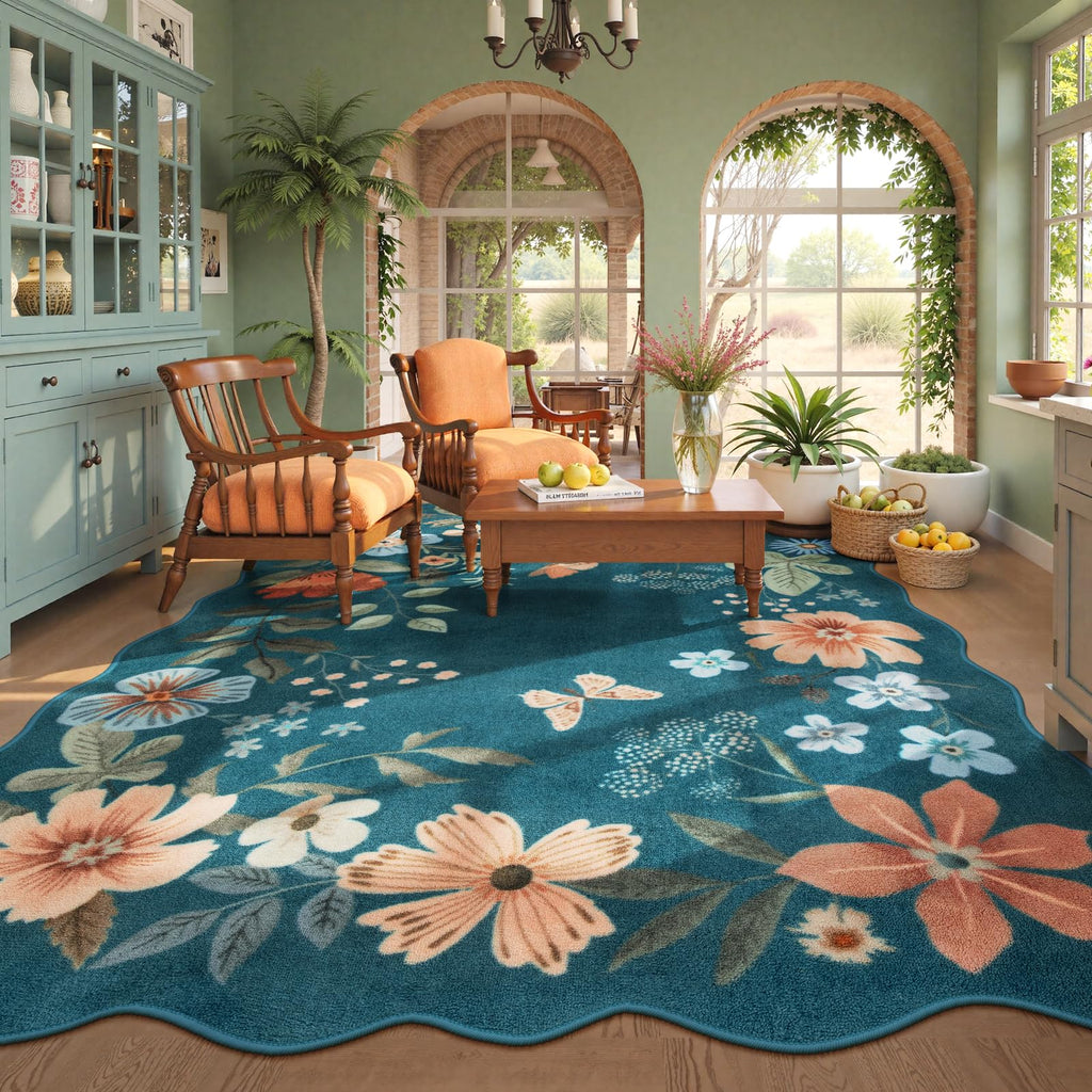 Lahome Floral Living Room Rugs, Area Rugs 5x7 Rug for Bedroom Ultra-Thin Soft Rug, Non-Slip Washable Rugs Stain Resistant Boho Rug Flore Throw Rug for ‎Dining Room Office (5x7ft,Green)