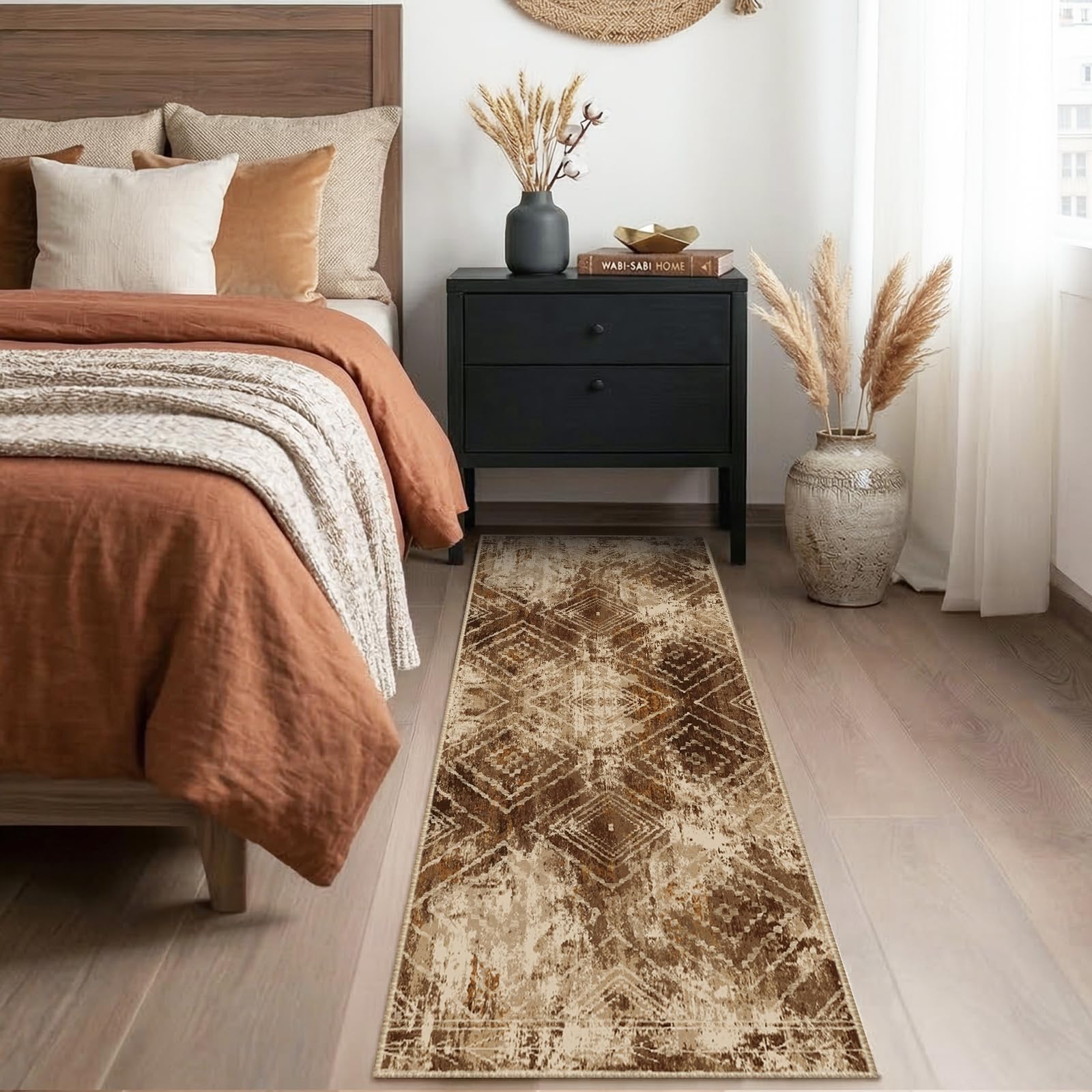 BESTSWEETIE Area Rug 5x7 Rug Machine Washable Non-Slip Low Pile Print Pattern Western Rug for Living Room Bedroom Entryway Tribal Series -Black