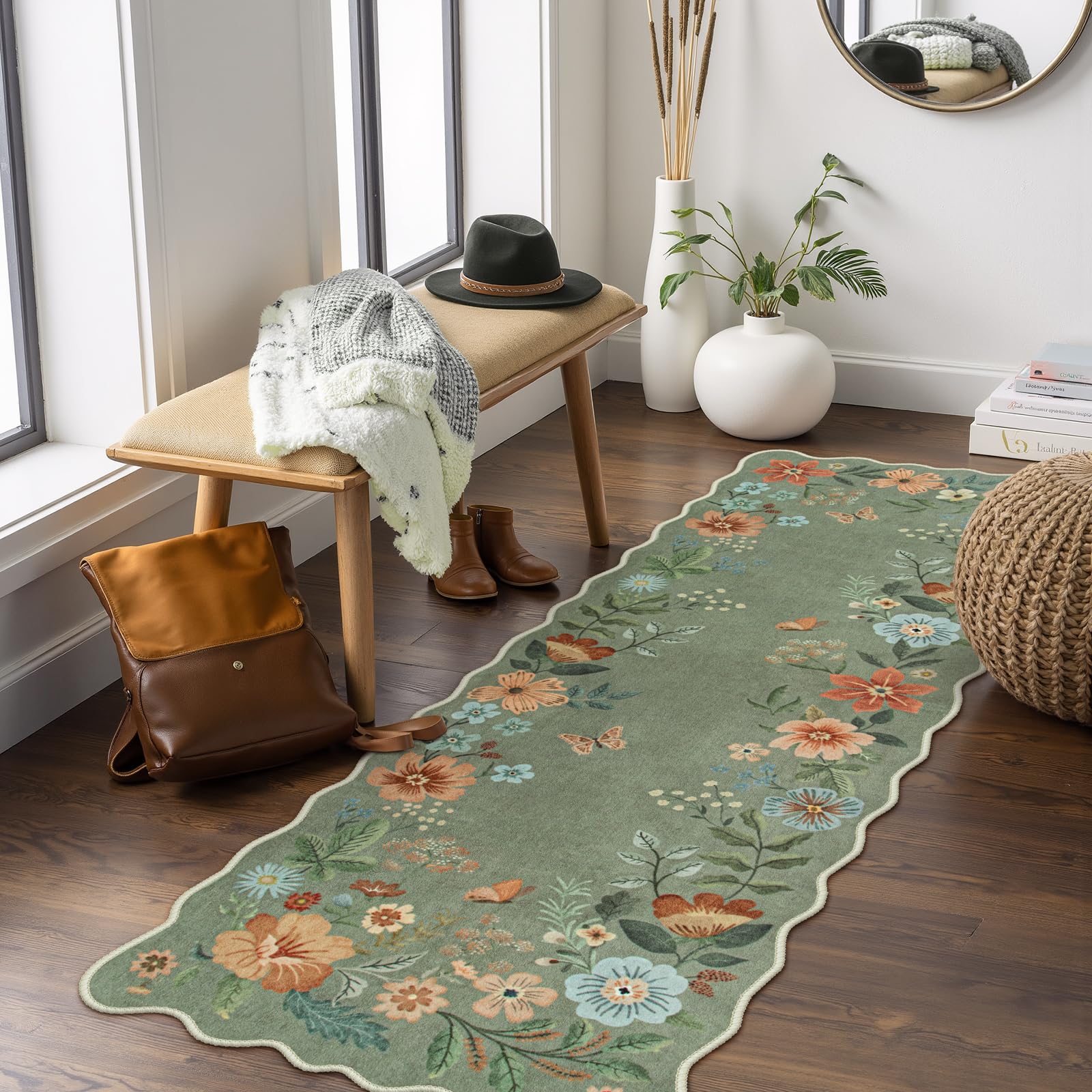 Lahome Floral Living Room Rugs, Area Rugs 5x7 Rug for Bedroom Ultra-Thin Soft Rug, Non-Slip Washable Rugs Stain Resistant Boho Rug Flore Throw Rug for ‎Dining Room Office (5x7ft,Green)