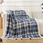 PU MEI Sherpa Fleece Throw Blanket 60" x 80" Reversible Plush Fluffy Large Big Blanket Lattice Flannel Blankets for Sofa Couch Bed (Grey-Soft Blue, 60"*80")