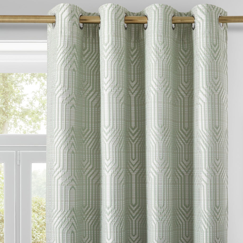 Beige and Silvery 100% Blackout Jacquard Geometric Pattern Curtains,52 Inch Wide 84 Inches Long 2 Panels, Thermal Insulated Noise Reducing Anti-Rust Grommet Drapes for Bedroom Living Room, Cream