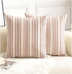 Cethom Decorative Boho Throw Pillow Covers, Farmhouse Textured Pillow Case, 20 x 20 Inch Set of 2, Chair Sofa Bedroom Living Room Home Decor Couch Cushion Case, Classic Blue and Beige Striped