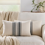 Striped Linen Textured Throw Pillow Covers 18x18 Inch Set of 2,Boho Decorative Cushion Covers, Neutral Navy Blue Accent Pillowcases for Couch, Sofa, Bed Farmhouse & Modern Living Room Decor