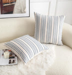 Cethom Decorative Boho Throw Pillow Covers, Farmhouse Textured Pillow Case, 20 x 20 Inch Set of 2, Chair Sofa Bedroom Living Room Home Decor Couch Cushion Case, Classic Blue and Beige Striped