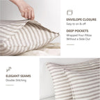 Striped Linen Pillow Cases Set of 2,20"x30" Standard/Queen Size,100% French Natural Flax Soft Linen Pillowcases,Natural Stripe