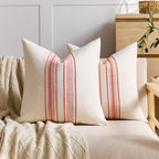 Striped Linen Textured Throw Pillow Covers 18x18 Inch Set of 2,Boho Decorative Cushion Covers, Neutral Navy Blue Accent Pillowcases for Couch, Sofa, Bed Farmhouse & Modern Living Room Decor