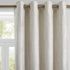 Beige and Silvery 100% Blackout Jacquard Geometric Pattern Curtains,52 Inch Wide 84 Inches Long 2 Panels, Thermal Insulated Noise Reducing Anti-Rust Grommet Drapes for Bedroom Living Room, Cream
