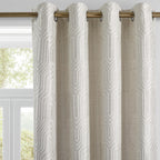 Beige and Silvery 100% Blackout Jacquard Geometric Pattern Curtains,52 Inch Wide 84 Inches Long 2 Panels, Thermal Insulated Noise Reducing Anti-Rust Grommet Drapes for Bedroom Living Room, Cream