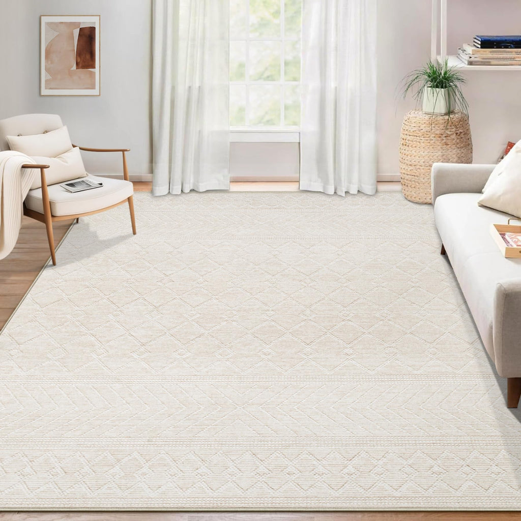 Area Rug Living Room Rugs 8x10 - Large Soft Boho Geometric Rug, Non-Slip Foldable Washable Rugs Non Shedding Morden Indoor Floor Carpet for Living Room Bedroom Office Dining Room(Brown Green,8'x10')