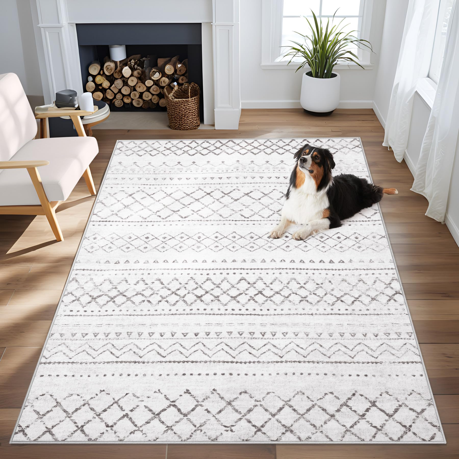 Area Rug Living Room Rugs 8x10 - Large Soft Boho Geometric Rug, Non-Slip Foldable Washable Rugs Non Shedding Morden Indoor Floor Carpet for Living Room Bedroom Office Dining Room(Brown Green,8'x10')