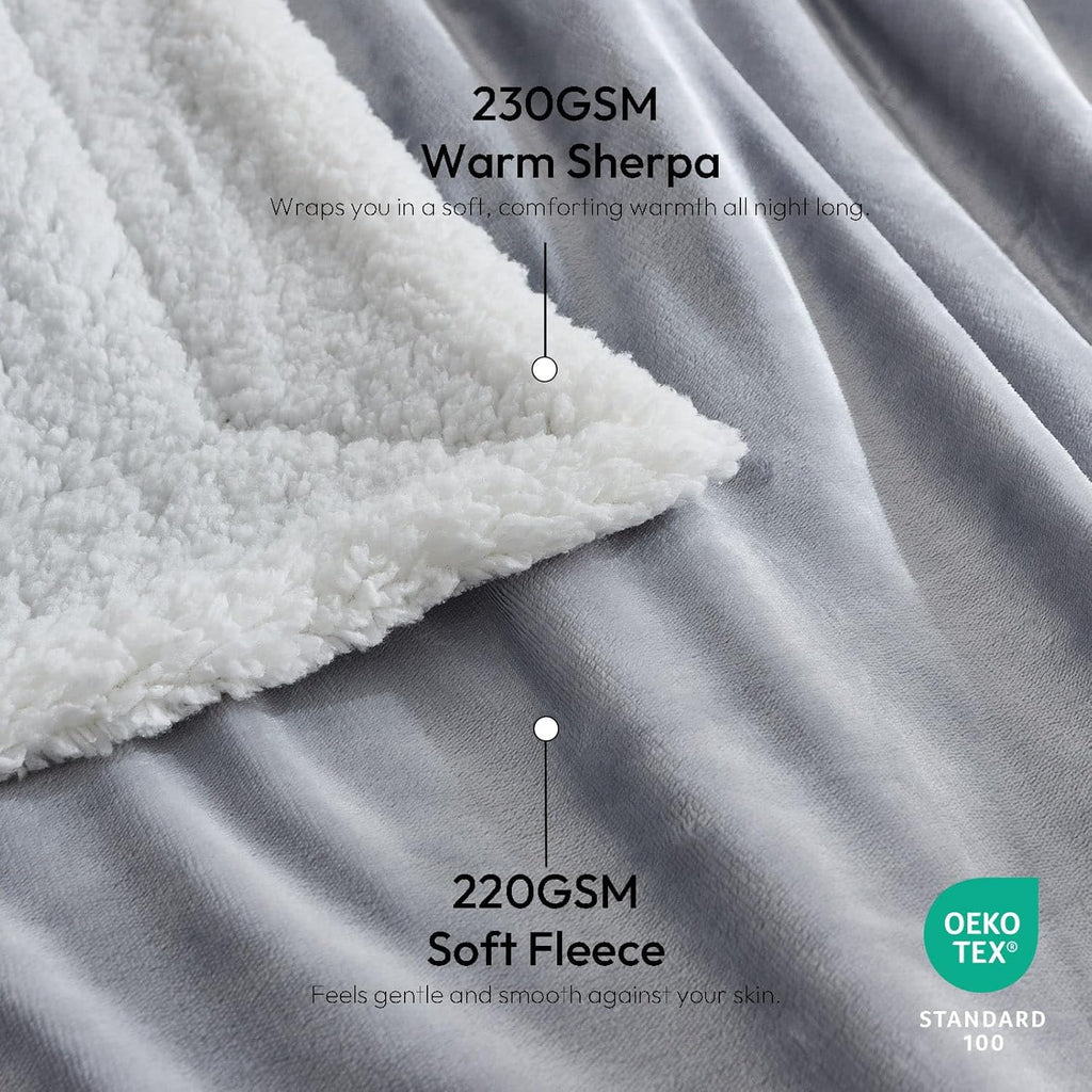 NANPIPER Sherpa Blanket Twin Thick Warm Blankets for Winter Bed Super Soft Fuzzy Flannel Fleece/Wool Like Reversible Velvet Plush Fabric(Light Grey Twin Size 60"x80")