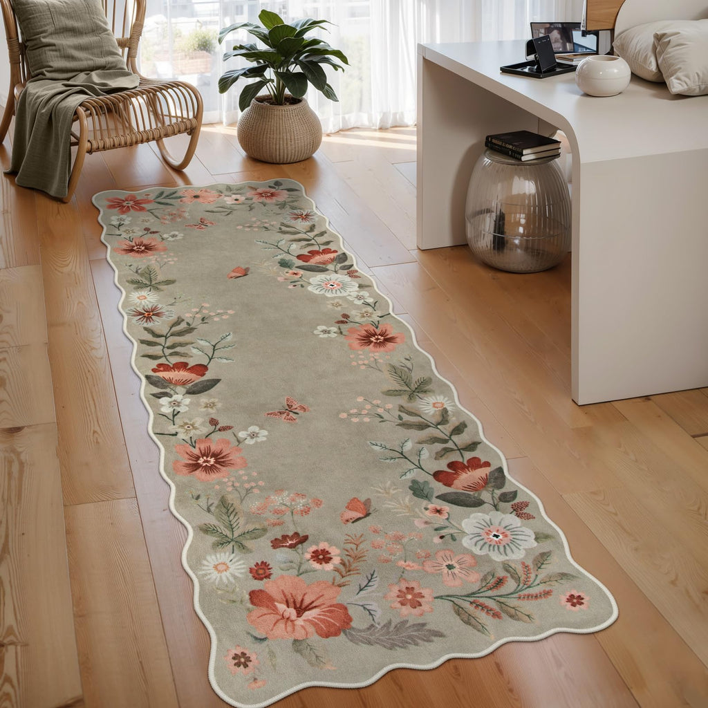 Lahome Floral Living Room Rugs, Area Rugs 5x7 Rug for Bedroom Ultra-Thin Soft Rug, Non-Slip Washable Rugs Stain Resistant Boho Rug Flore Throw Rug for ‎Dining Room Office (5x7ft,Green)