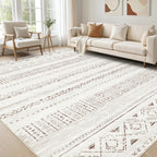 cotiled 5x7 Area Rug Living Room: Washable Boho Rugs with Non Slip Backing Large Soft Indoor Stain Resistant Carpet for Bedroom Farmhouse Dining Room Lightweight Home Decor L Brown/Cream
