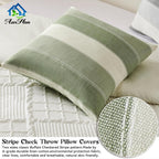 AmHoo Pack of 2 Farmhouse Stripe Check Throw Pillow Covers Set Case Cotton Linen Decorative Pillowcases Cushion Cover for Couch Bench Sofa 18x18 Inch Sage Green