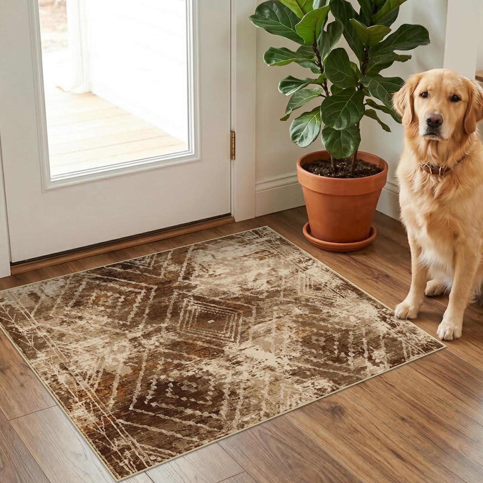 BESTSWEETIE Area Rug 5x7 Rug Machine Washable Non-Slip Low Pile Print Pattern Western Rug for Living Room Bedroom Entryway Tribal Series -Black