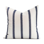 Crumbs Home Coastal Linen Indoor Outdoor Throw Pillow Cover Only, 20"x20" Water Repellent for Patio, Backyard, Couch, Neutral Beige Embroidered Stripes