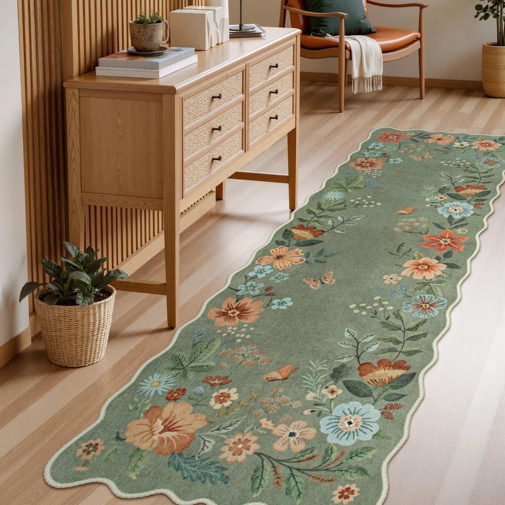 Lahome Floral Living Room Rugs, Area Rugs 5x7 Rug for Bedroom Ultra-Thin Soft Rug, Non-Slip Washable Rugs Stain Resistant Boho Rug Flore Throw Rug for ‎Dining Room Office (5x7ft,Green)
