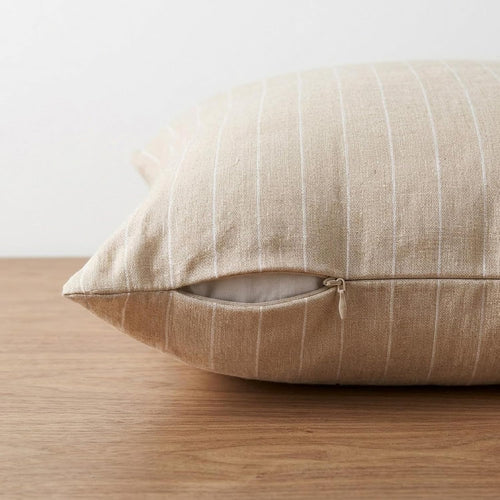 20×20 Inch Natural White Stripe 100% Linen Throw Pillow Cover with Invisible Zipper for Sofa Bed