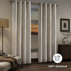 Beige and Silvery 100% Blackout Jacquard Geometric Pattern Curtains,52 Inch Wide 84 Inches Long 2 Panels, Thermal Insulated Noise Reducing Anti-Rust Grommet Drapes for Bedroom Living Room, Cream