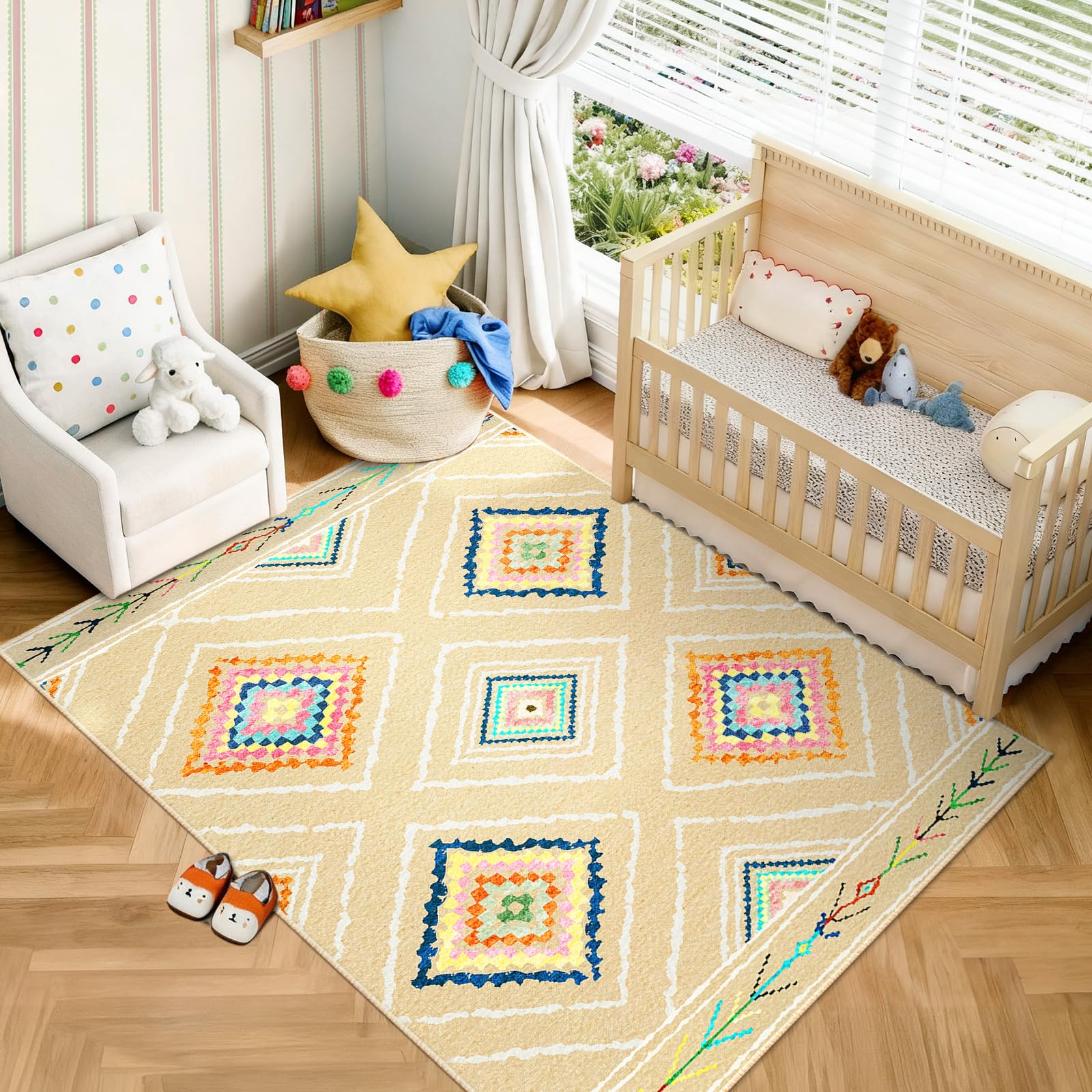 BESTSWEETIE Area Rug 5x7 Rug Machine Washable Non-Slip Low Pile Print Pattern Western Rug for Living Room Bedroom Entryway Tribal Series -Black