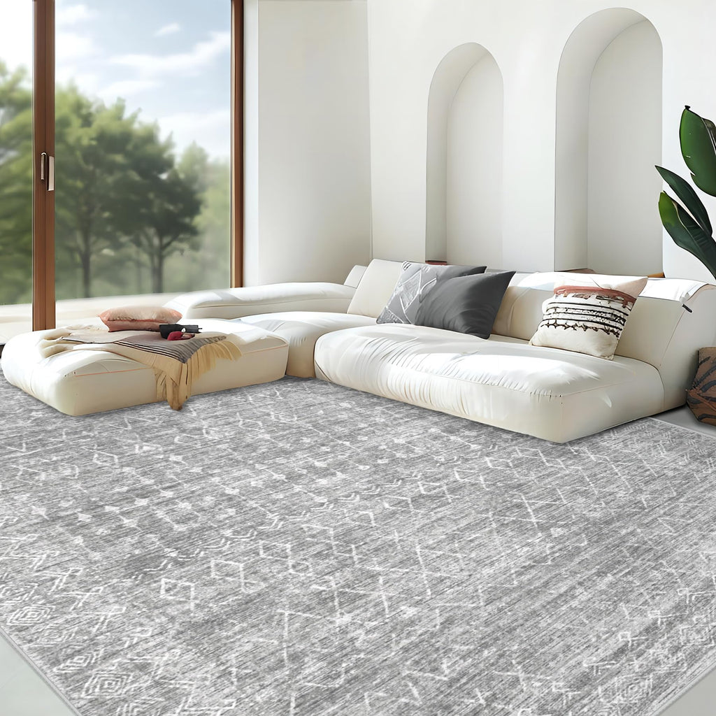 Area Rug Living Room Rugs 8x10 - Large Soft Boho Geometric Rug, Non-Slip Foldable Washable Rugs Non Shedding Morden Indoor Floor Carpet for Living Room Bedroom Office Dining Room(Brown Green,8'x10')