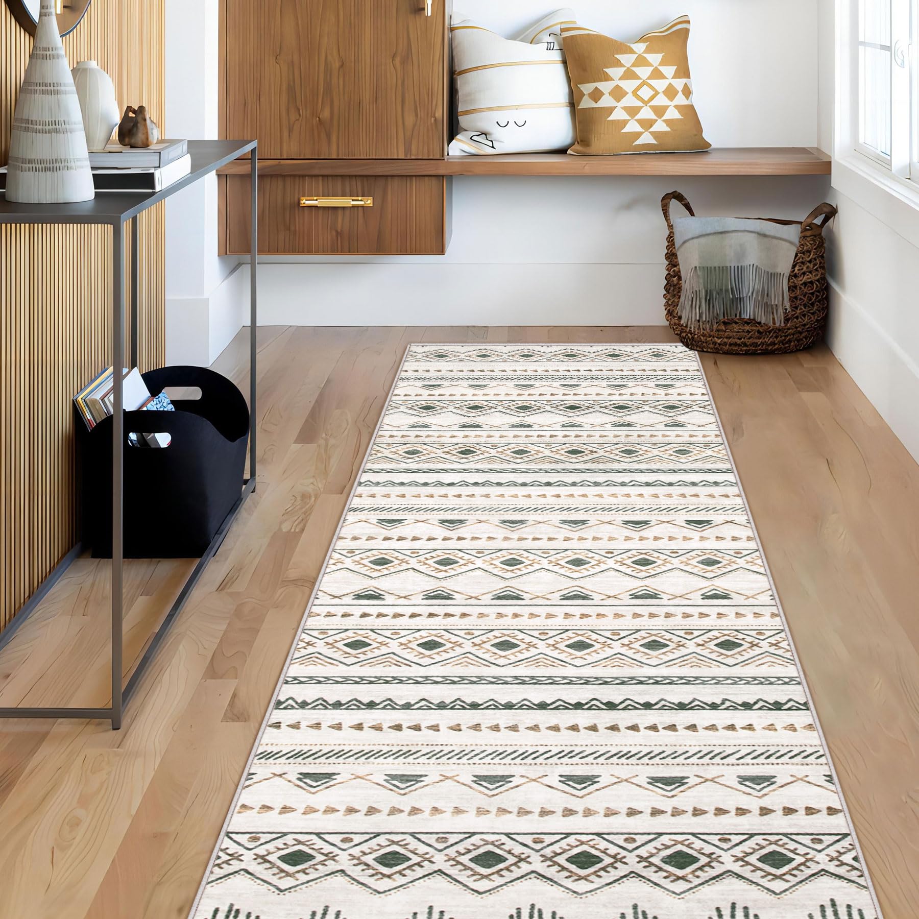 Area Rug Living Room Rugs 8x10 - Large Soft Boho Geometric Rug, Non-Slip Foldable Washable Rugs Non Shedding Morden Indoor Floor Carpet for Living Room Bedroom Office Dining Room(Brown Green,8'x10')