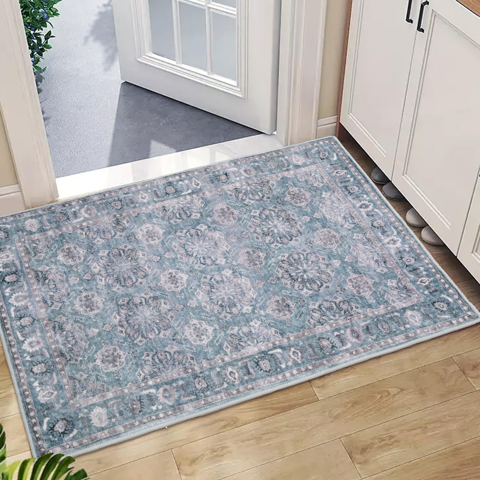 SERISSA Washable Rugs 8x10 Area Rugs, Large Non-Slip Boho Living Room Rust Rug, Ultra Soft Vintage Print Distressed Oriental Tribal Farmhouse Carpet for Dining Room Bedroom Dorm Office Home Decor