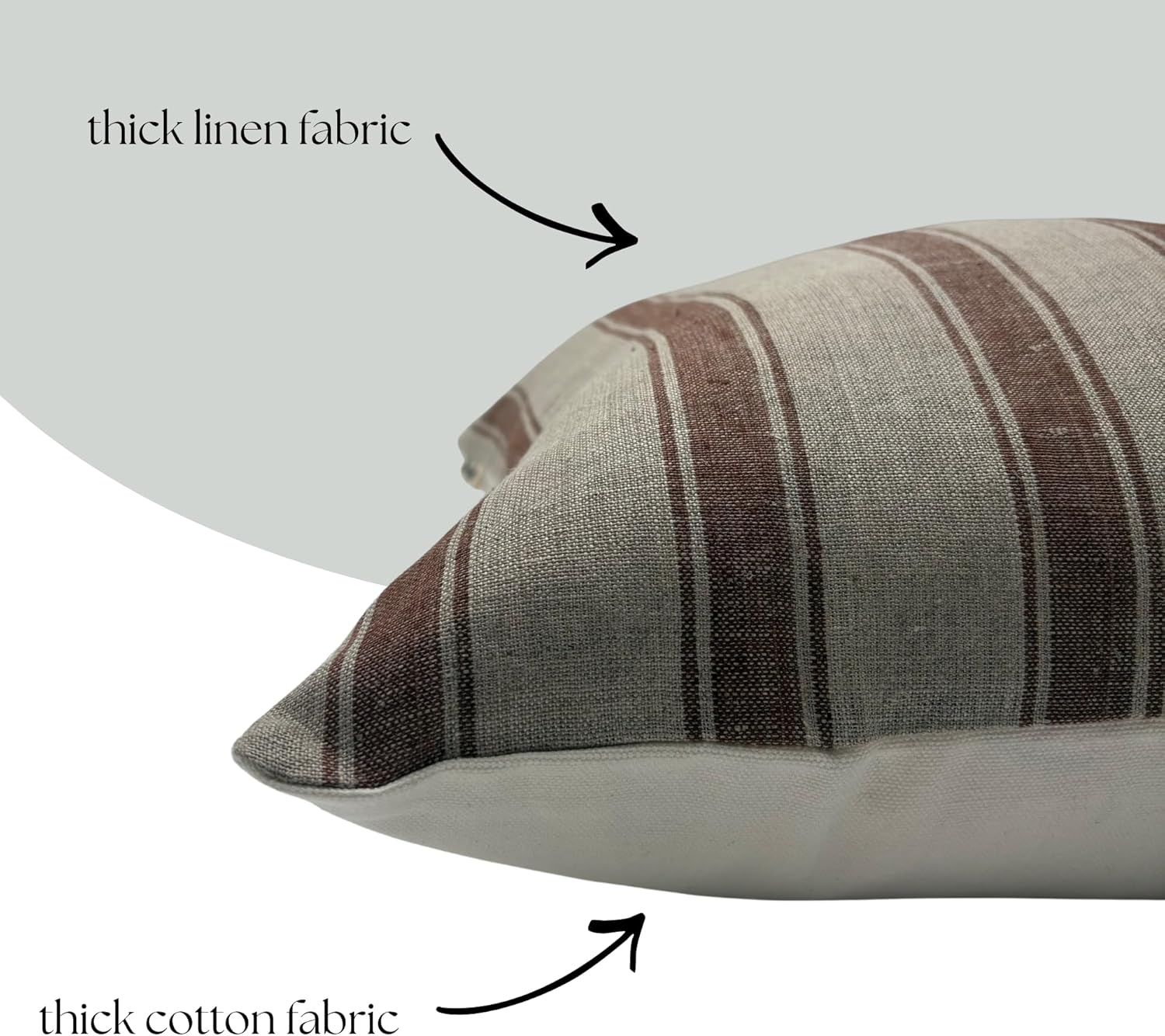 Decorative Pillow Cover French Country Pillow Cover Cottage Decor Floral Block Print, Farmhouse Decorative Cushion Cover, Striped Pillow Cover Line and Loop (Brown-Beige Stripe)