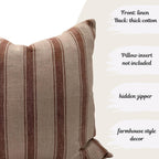 Linen Throw Pillow Covers Stripe Brown Pillow Cover Spring Decorative Pillow Covers for Living Room, Bedroom (Brown Stripes, 22" L x 22" W)